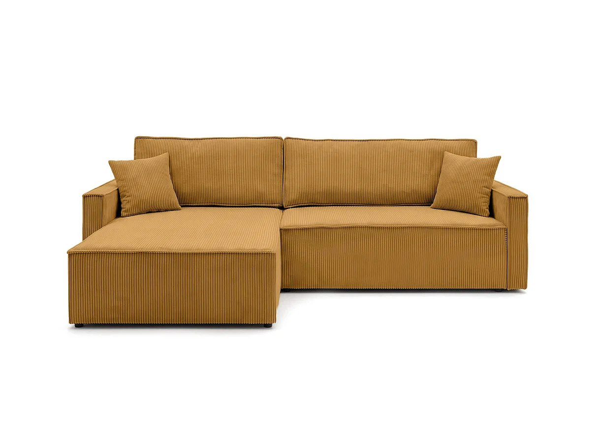 Canapé d'angle max FARAH réversible convertible 5 places avec coffre en velours côtelé - Jaune