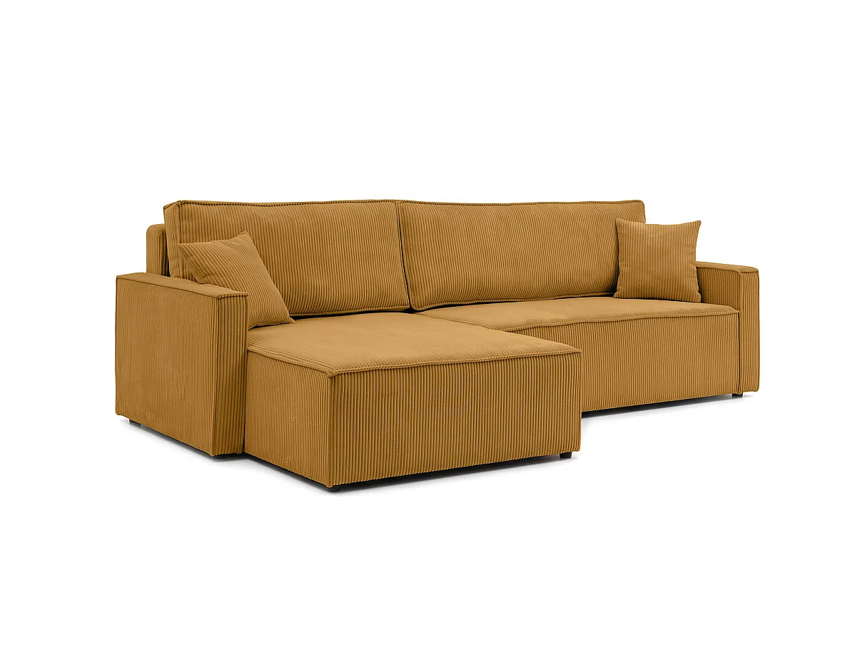 Canapé d'angle max FARAH réversible convertible 5 places avec coffre en velours côtelé - Jaune