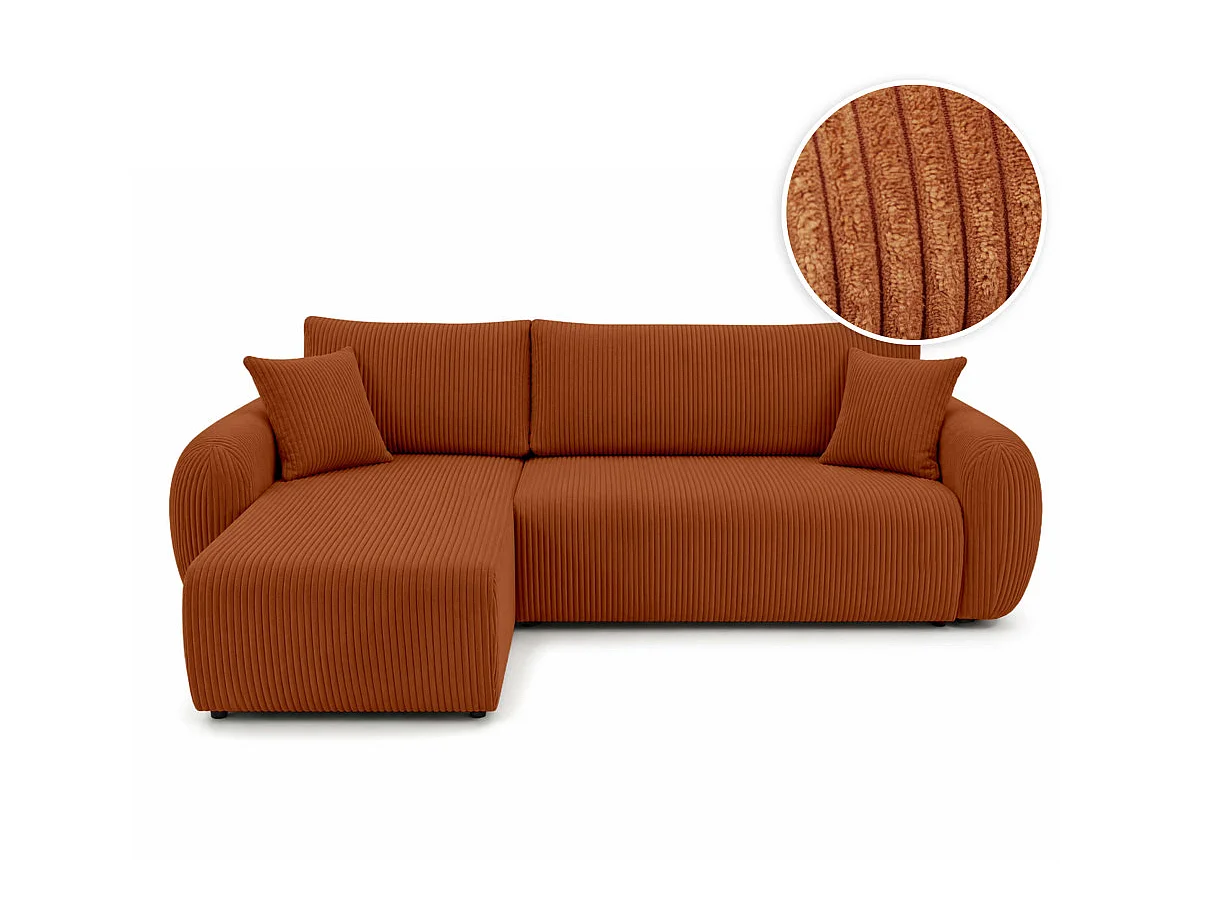 Canapé dangle convertible et réversible ALYA avec coffre en velours côtelé - Terracotta