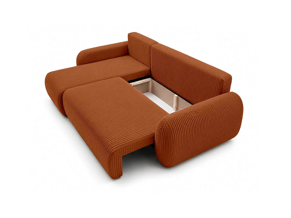 Canapé dangle convertible et réversible ALYA avec coffre en velours côtelé - Terracotta