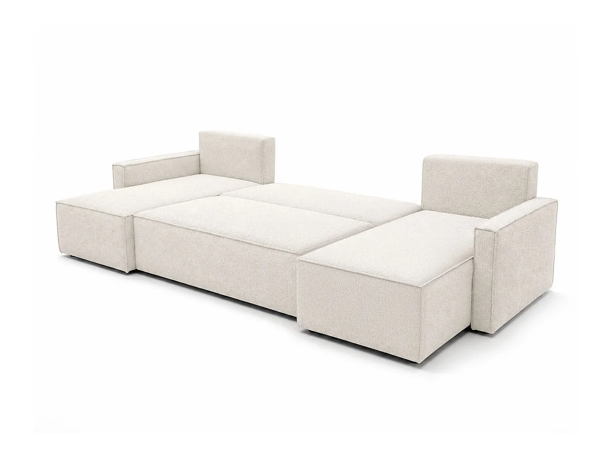 Canapé dangle panoramique 6p FARAH convertible avec rangement en tissu bouclette généreuse blanc