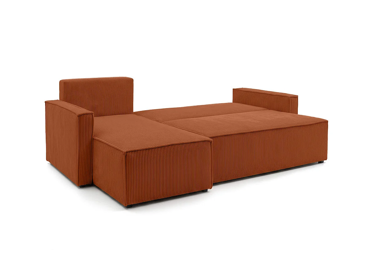 Canapé dangle réversible convertible 4 places FARAH avec coffre en velours côtelé - Terracotta