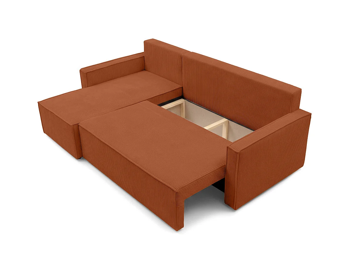 Canapé dangle réversible convertible 4 places FARAH avec coffre en velours côtelé - Terracotta