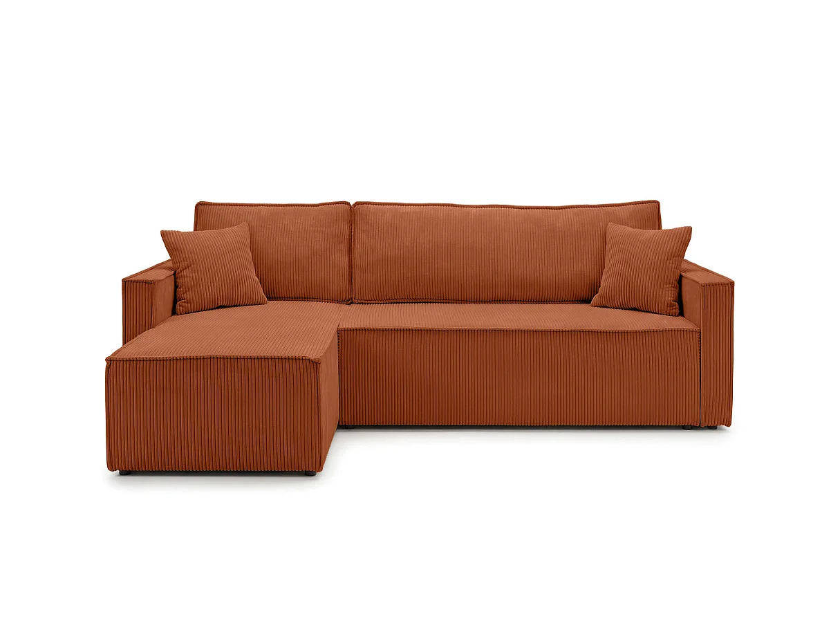 Canapé dangle réversible convertible 4 places FARAH avec coffre en velours côtelé - Terracotta