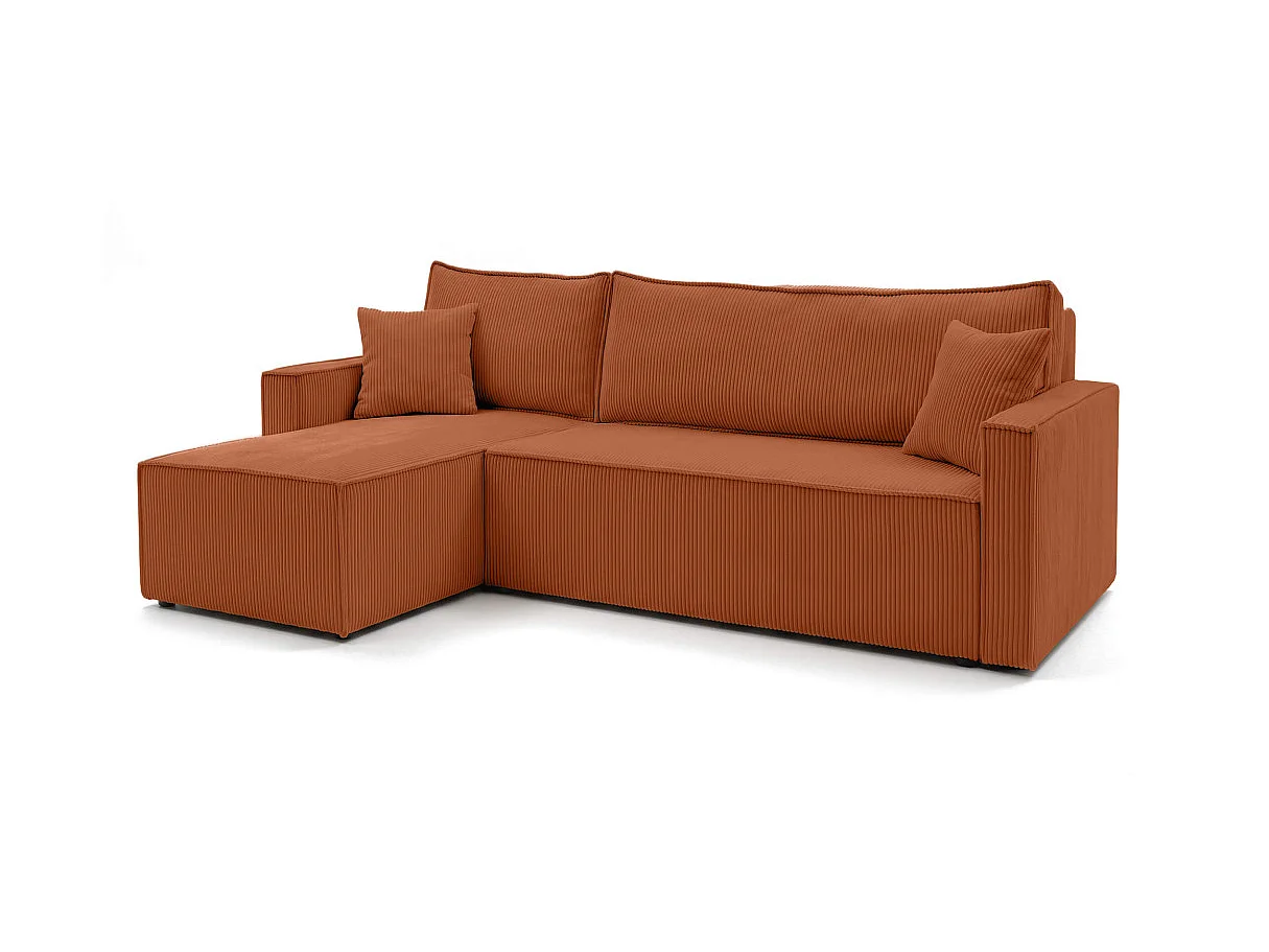 Canapé dangle réversible convertible 4 places FARAH avec coffre en velours côtelé - Terracotta