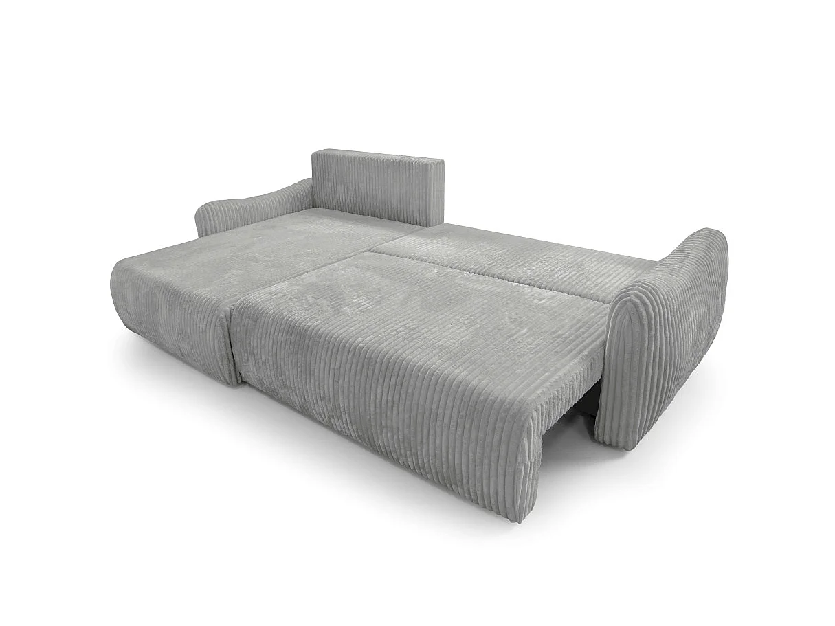 Canapé d'angle APOLINE réversible convertible avec coffre en velours côtelé - Gris clair