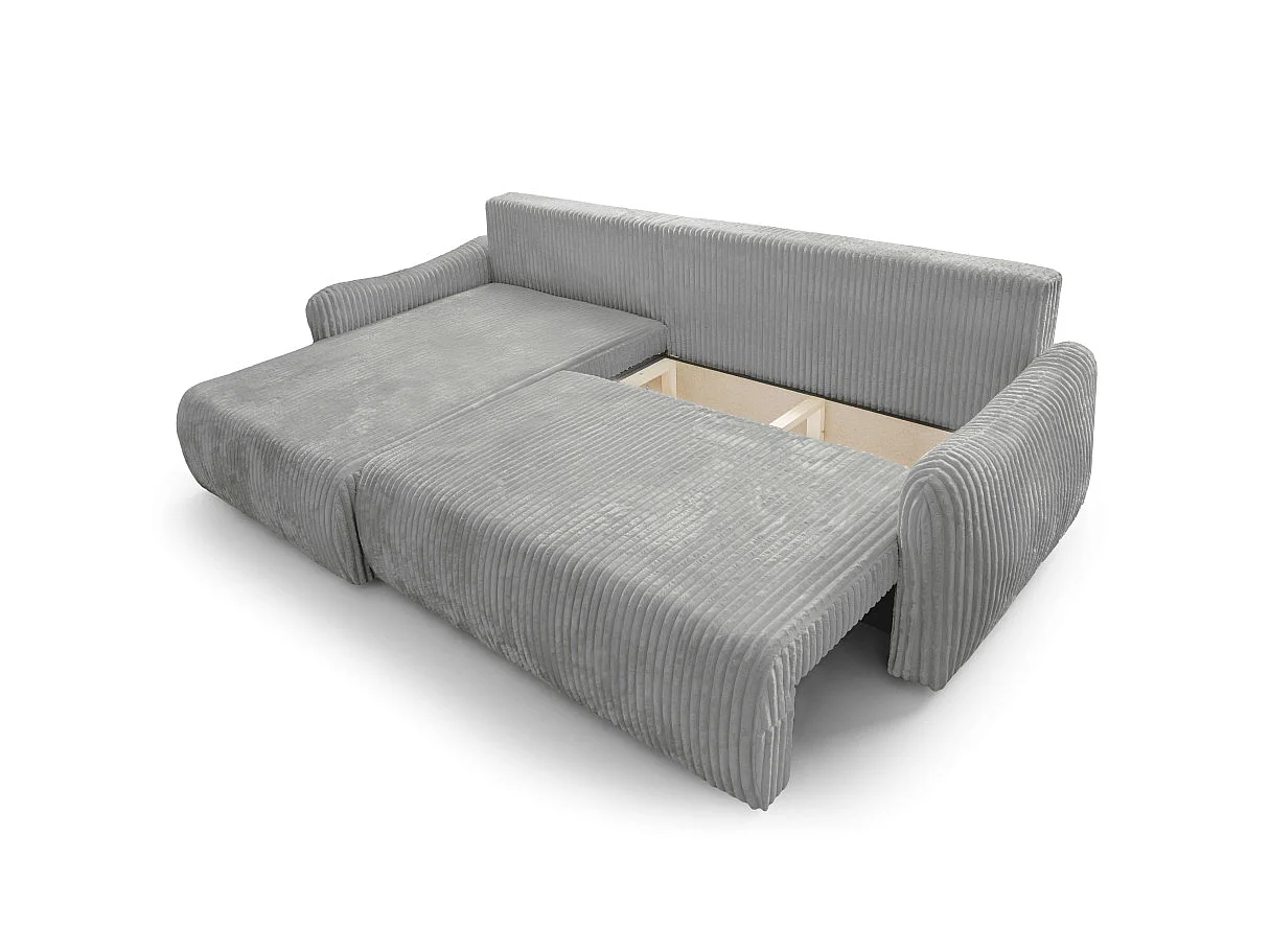 Canapé d'angle APOLINE réversible convertible avec coffre en velours côtelé - Gris clair