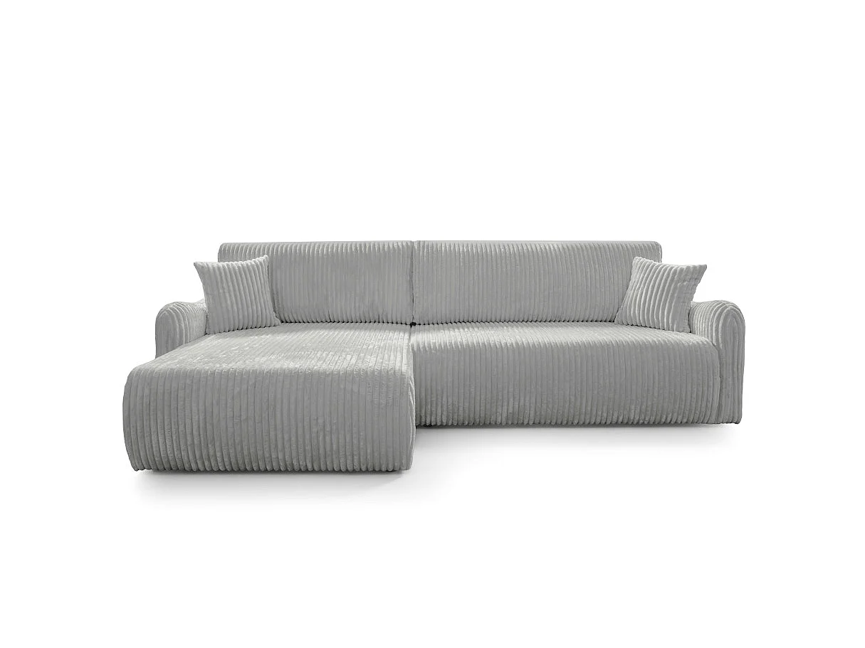 Canapé d'angle APOLINE réversible convertible avec coffre en velours côtelé - Gris clair
