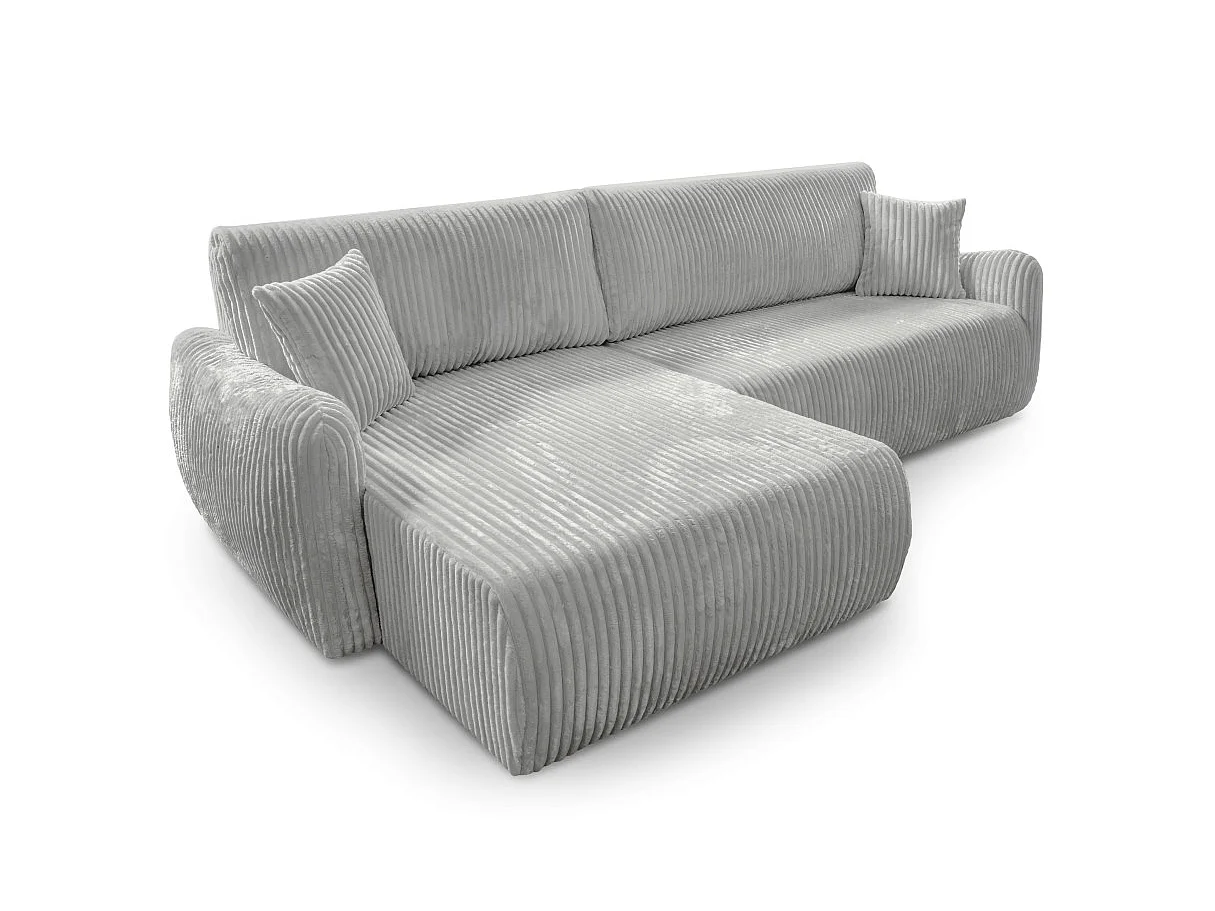 Canapé d'angle APOLINE réversible convertible avec coffre en velours côtelé - Gris clair