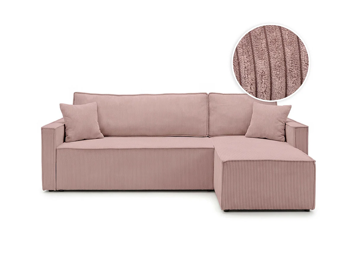Canapé dangle réversible convertible 4 places FARAH avec coffre en velours côtelé - Rose