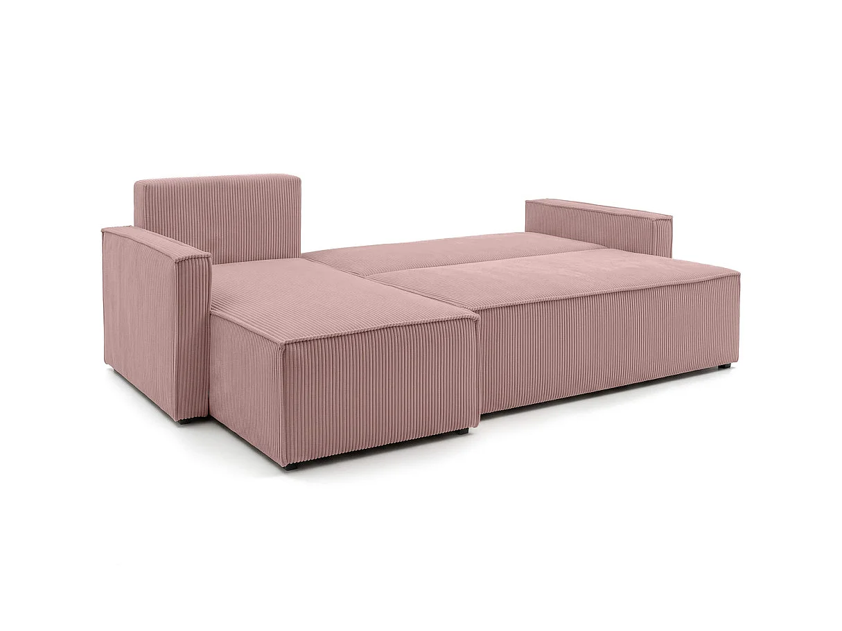 Canapé dangle réversible convertible 4 places FARAH avec coffre en velours côtelé - Rose