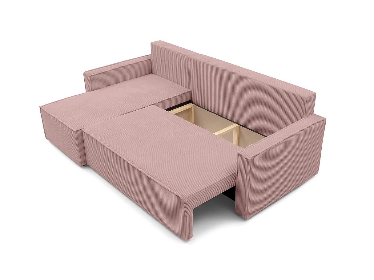 Canapé dangle réversible convertible 4 places FARAH avec coffre en velours côtelé - Rose
