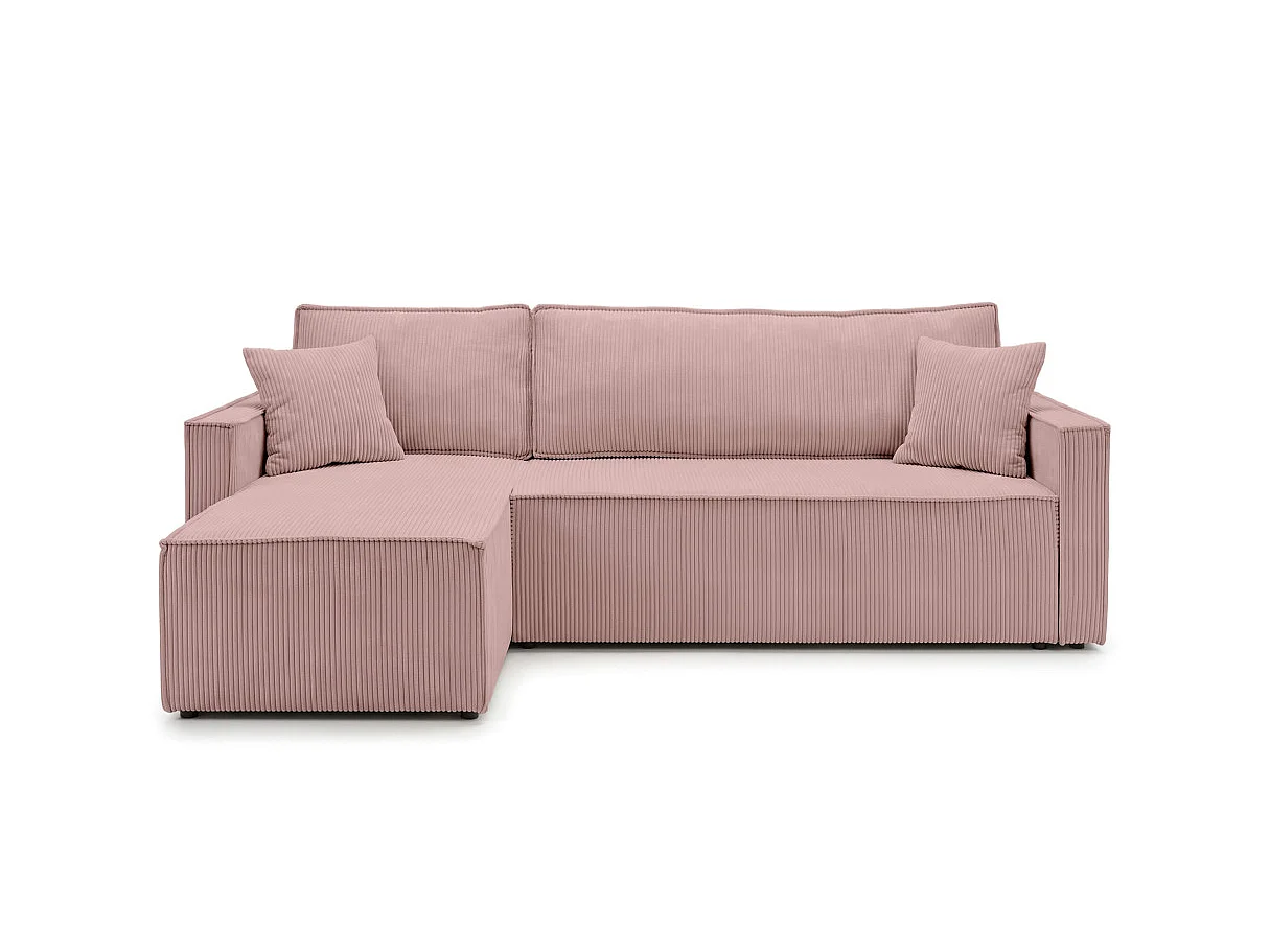 Canapé dangle réversible convertible 4 places FARAH avec coffre en velours côtelé - Rose