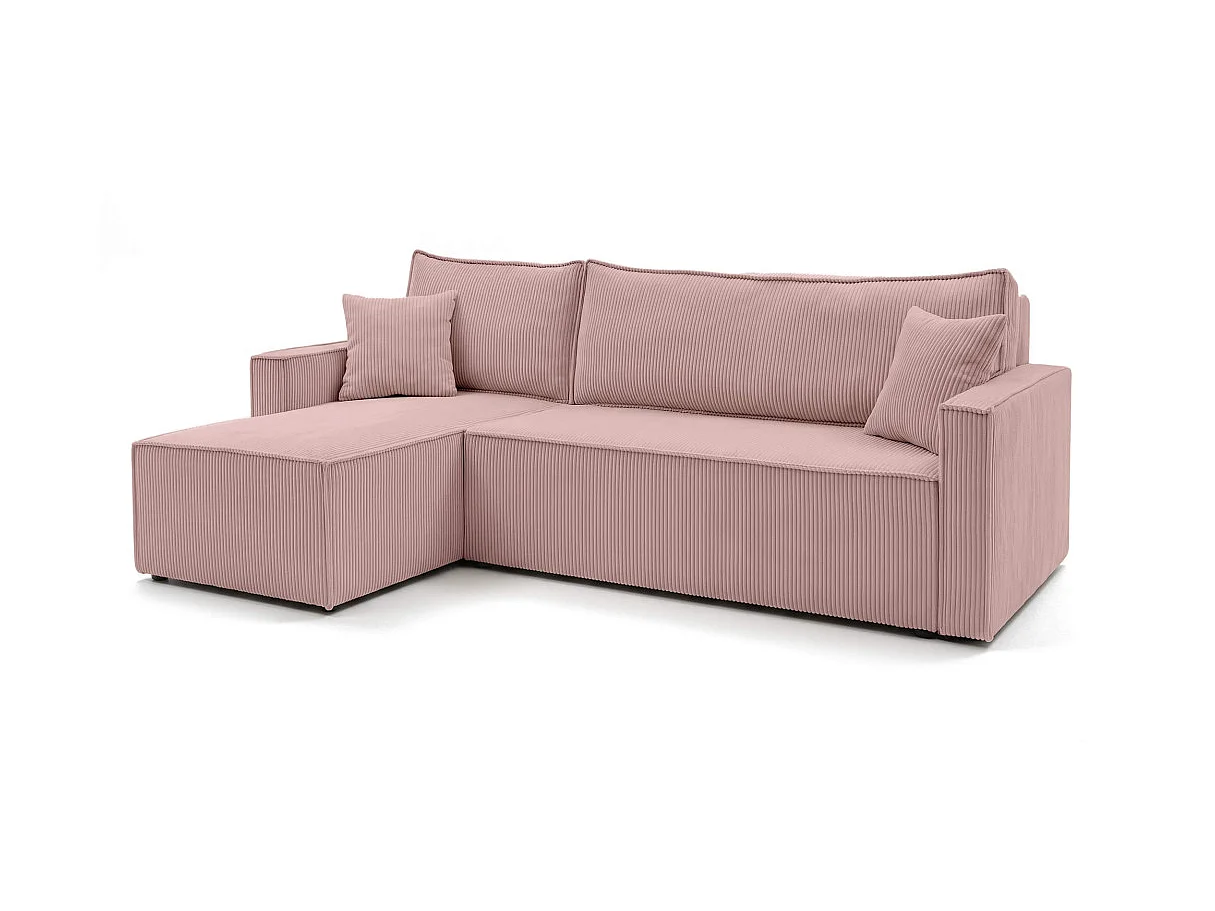 Canapé dangle réversible convertible 4 places FARAH avec coffre en velours côtelé - Rose