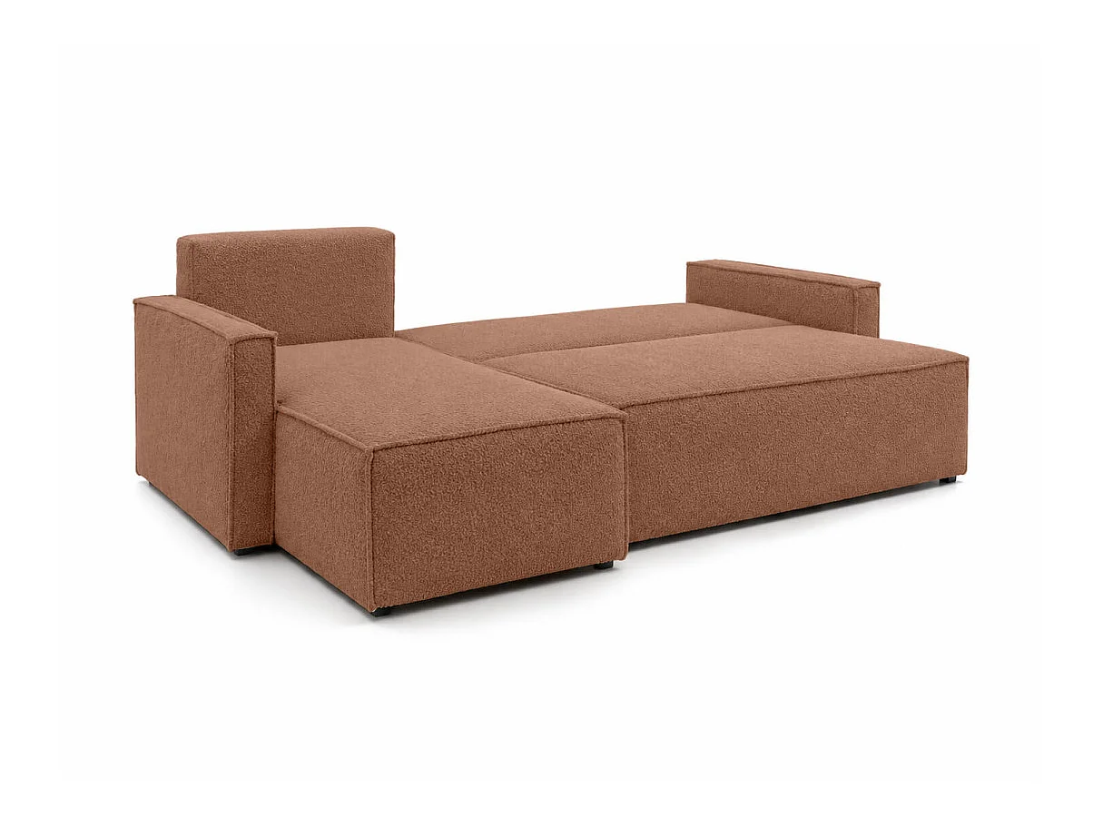 Canapé d'angle convertible 4p FARAH réversible avec coffre en tissu bouclette texturé terracotta