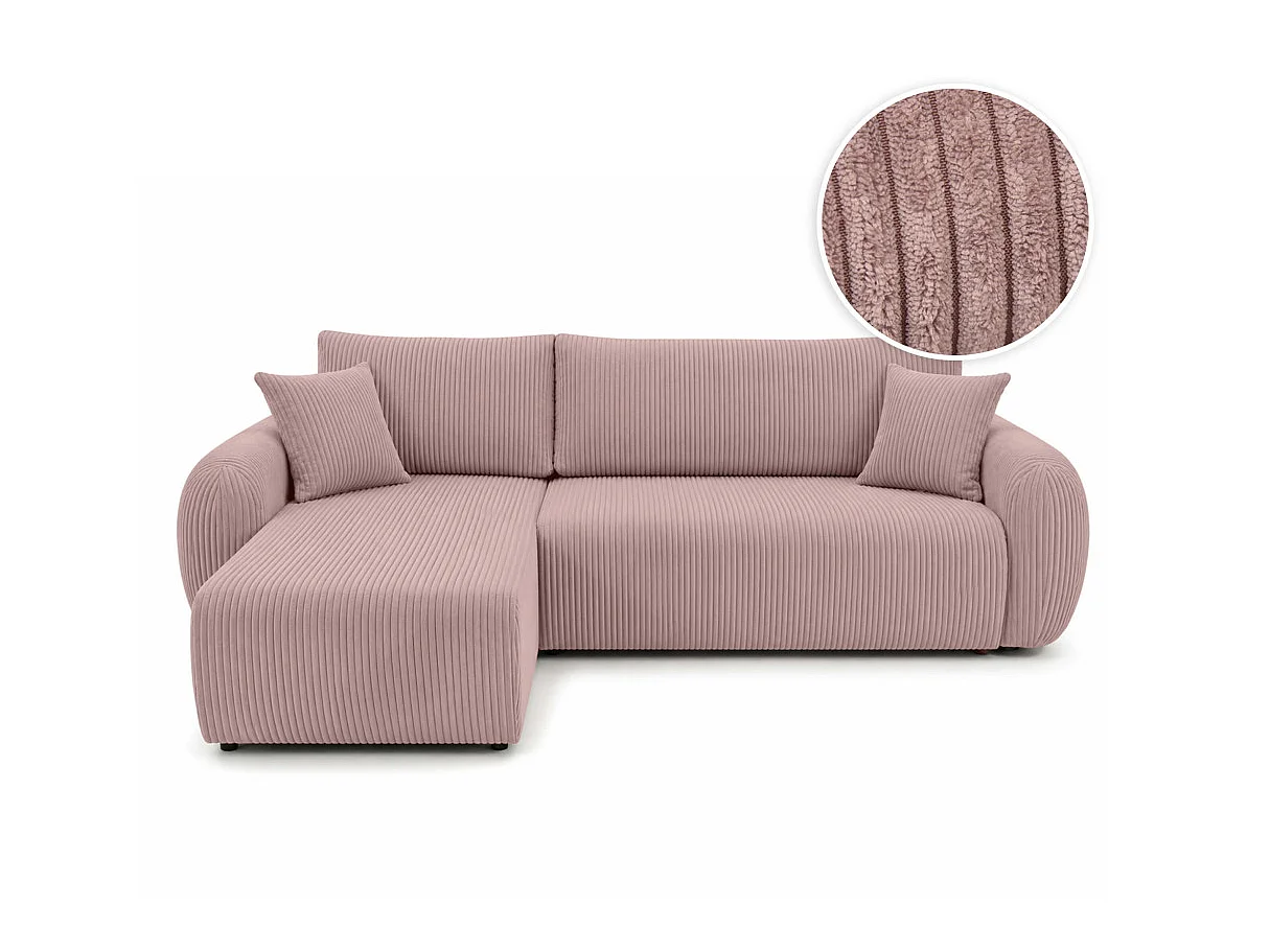 Canapé dangle convertible et réversible ALYA avec coffre en velours côtelé - Rose