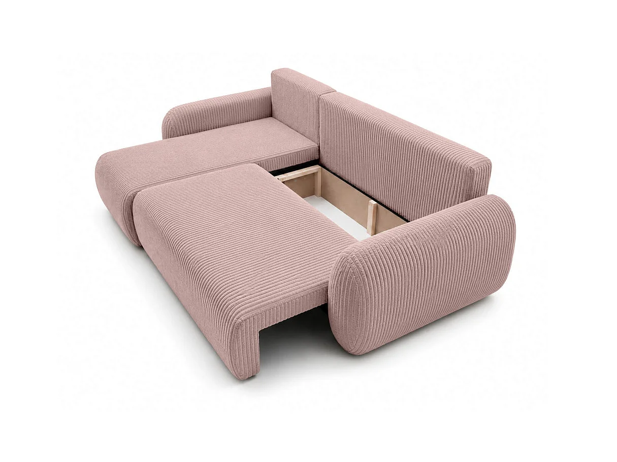 Canapé dangle convertible et réversible ALYA avec coffre en velours côtelé - Rose
