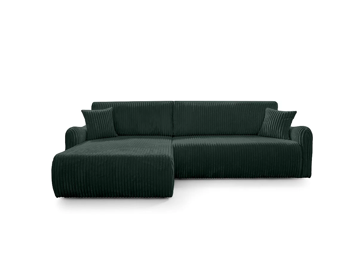 Canapé d'angle APOLINE réversible convertible avec coffre en velours côtelé - Vert foncé