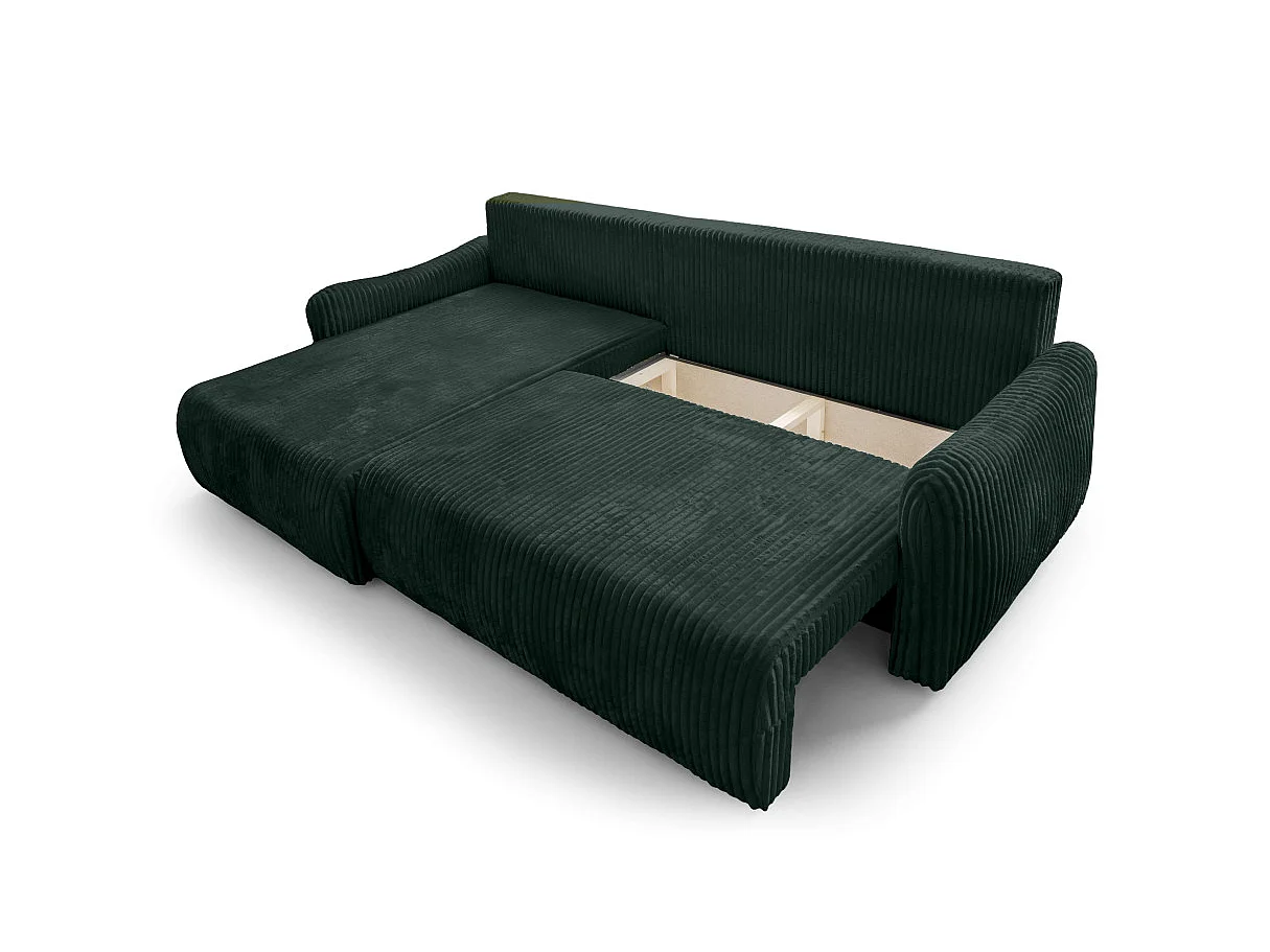 Canapé d'angle APOLINE réversible convertible avec coffre en velours côtelé - Vert foncé