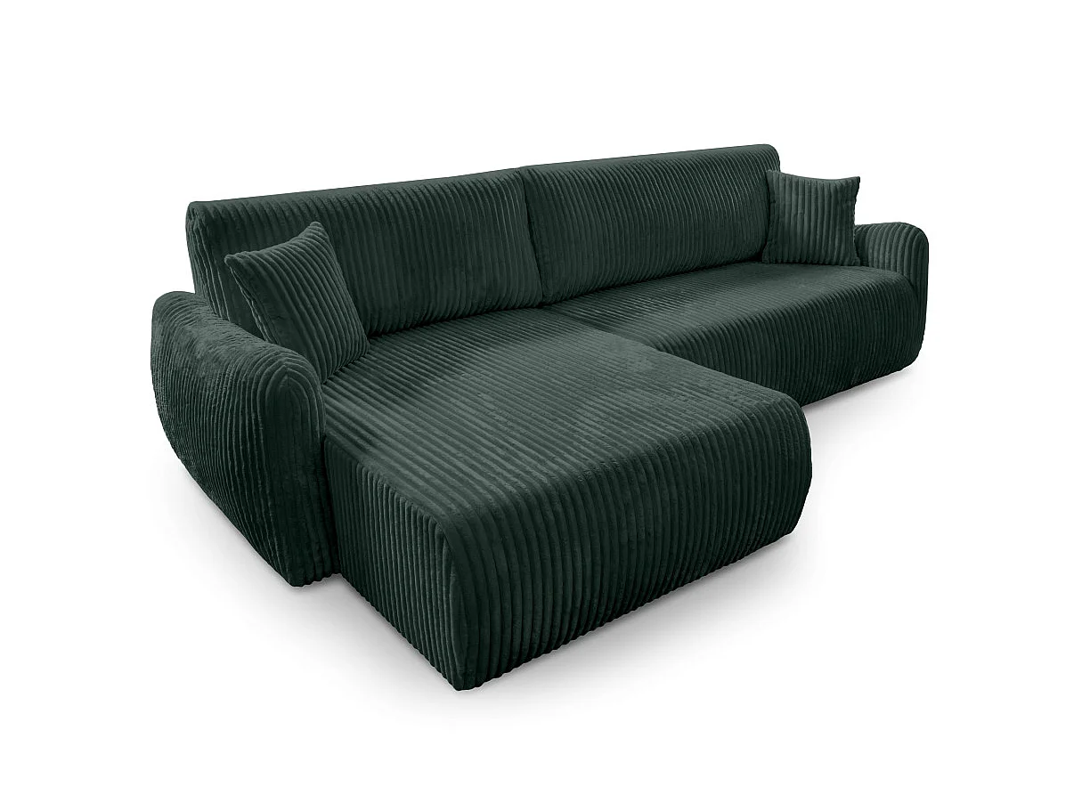 Canapé d'angle APOLINE réversible convertible avec coffre en velours côtelé - Vert foncé