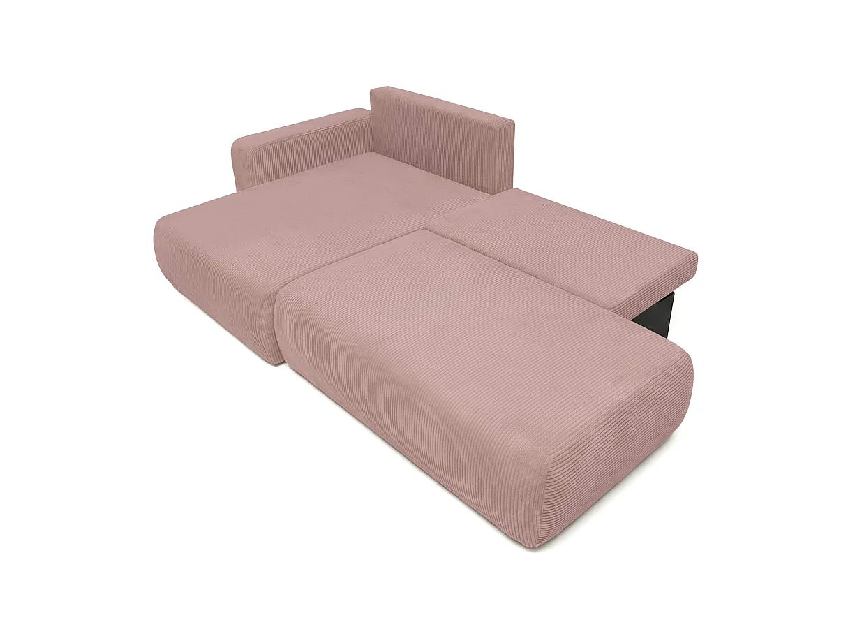 Canapé d'angle ALYA max fixe et convertible en velours côtelé - Rose - gauche