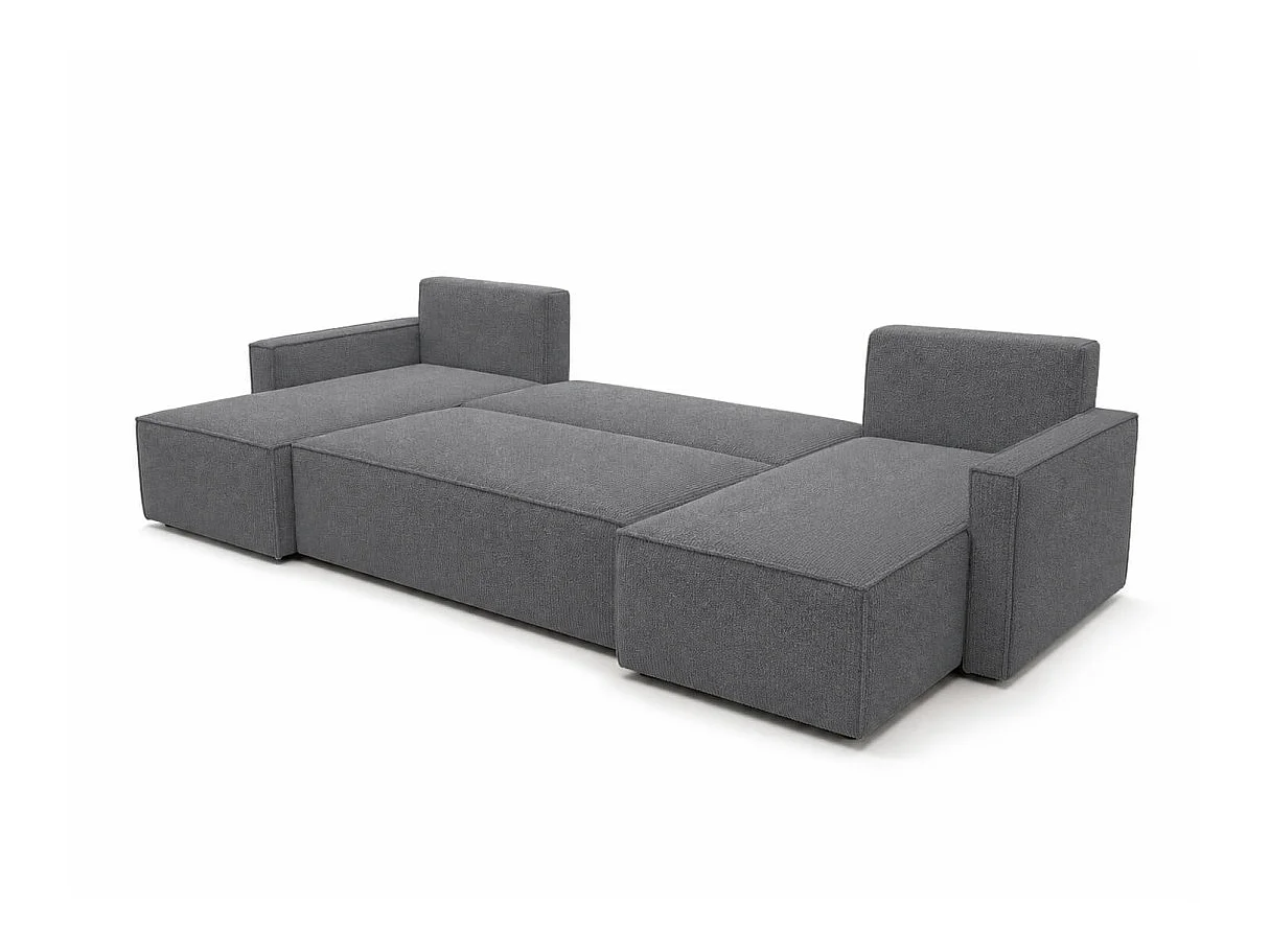 Canapé panoramique FARAH convertible 6 places avec rangement en tissu bouclette texturé Gris anthracite
