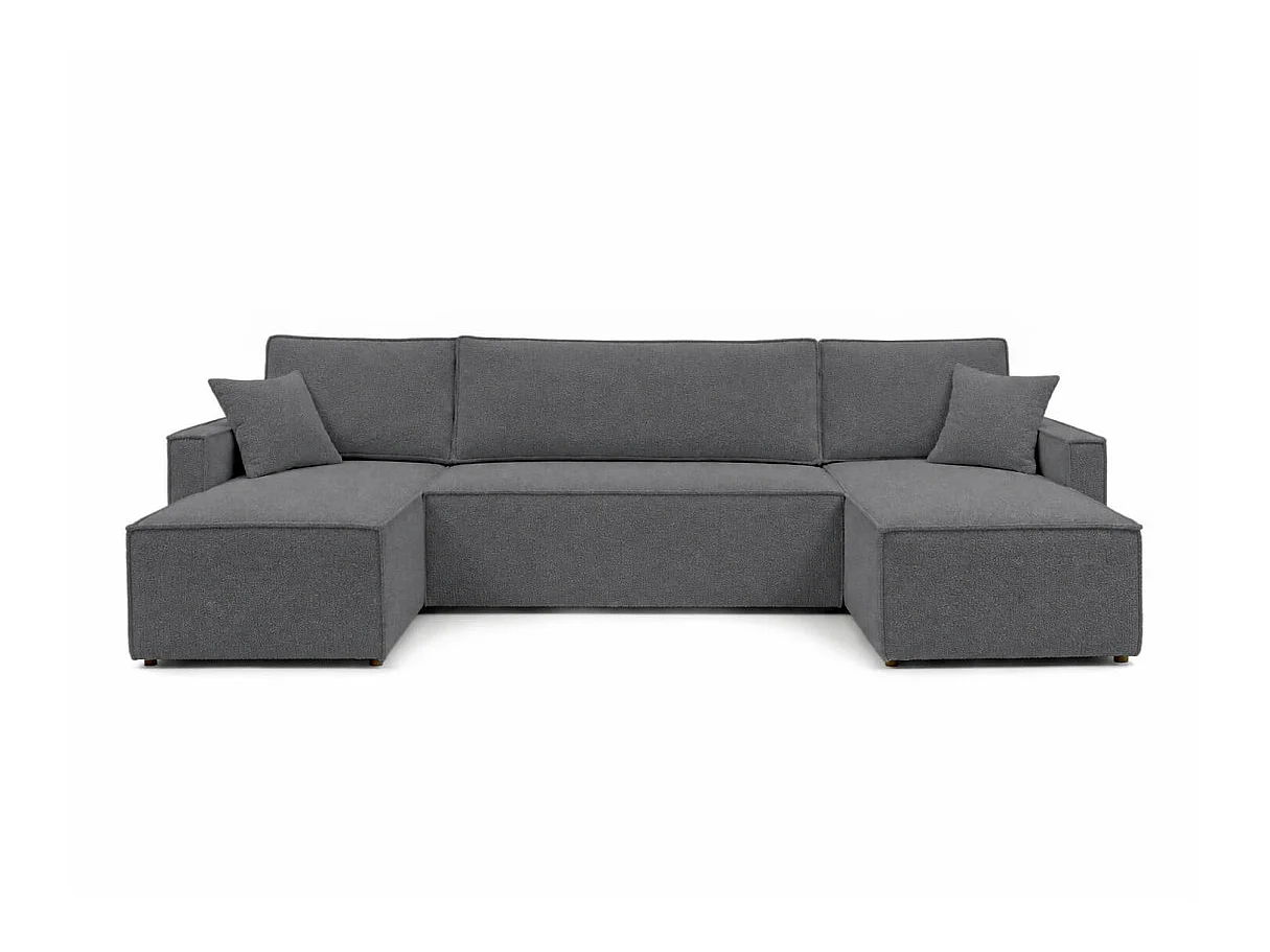 Canapé panoramique FARAH convertible 6 places avec rangement en tissu bouclette texturé Gris anthracite