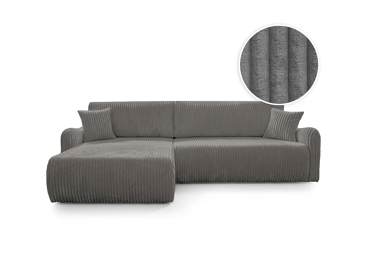 Canapé d'angle APOLINE réversible convertible avec coffre en velours côtelé - Gris anthracite
