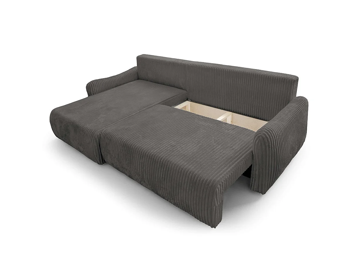 Canapé d'angle APOLINE réversible convertible avec coffre en velours côtelé - Gris anthracite