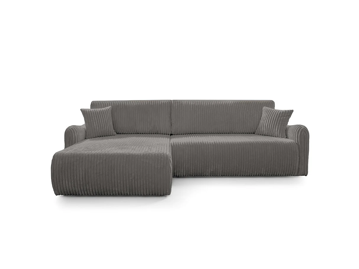 Canapé d'angle APOLINE réversible convertible avec coffre en velours côtelé - Gris anthracite