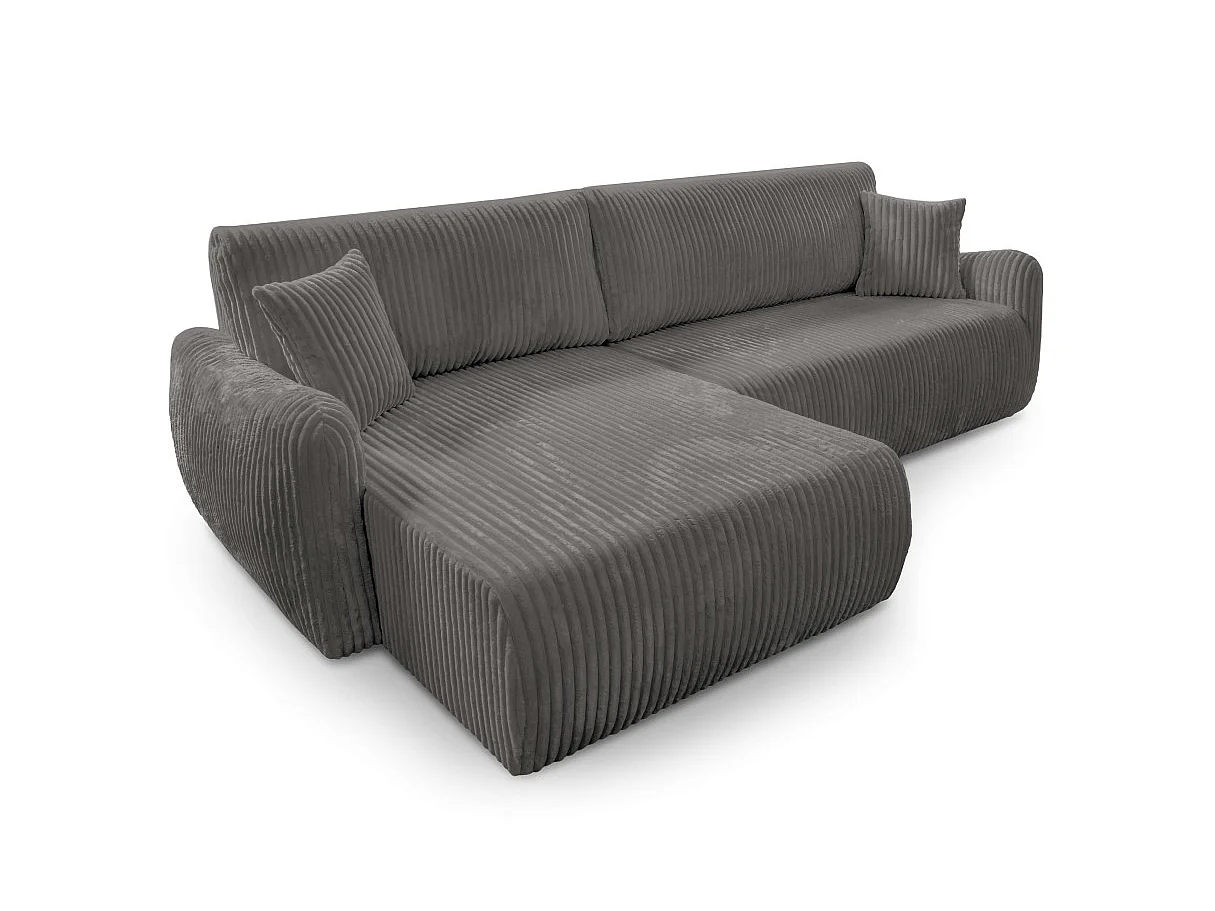 Canapé d'angle APOLINE réversible convertible avec coffre en velours côtelé - Gris anthracite