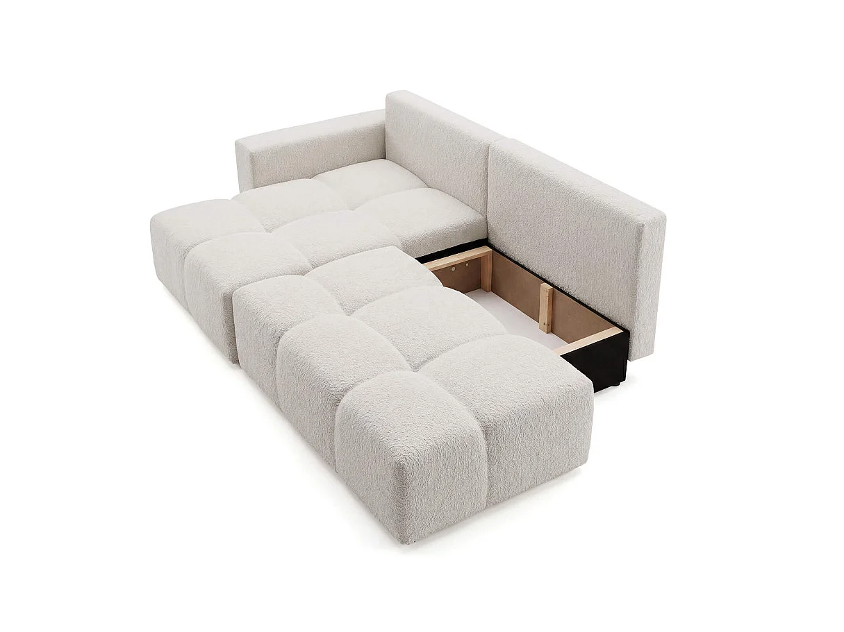 Canapé dangle CELINE convertible avec coffre en tissu bouclette - Gauche - Blanc