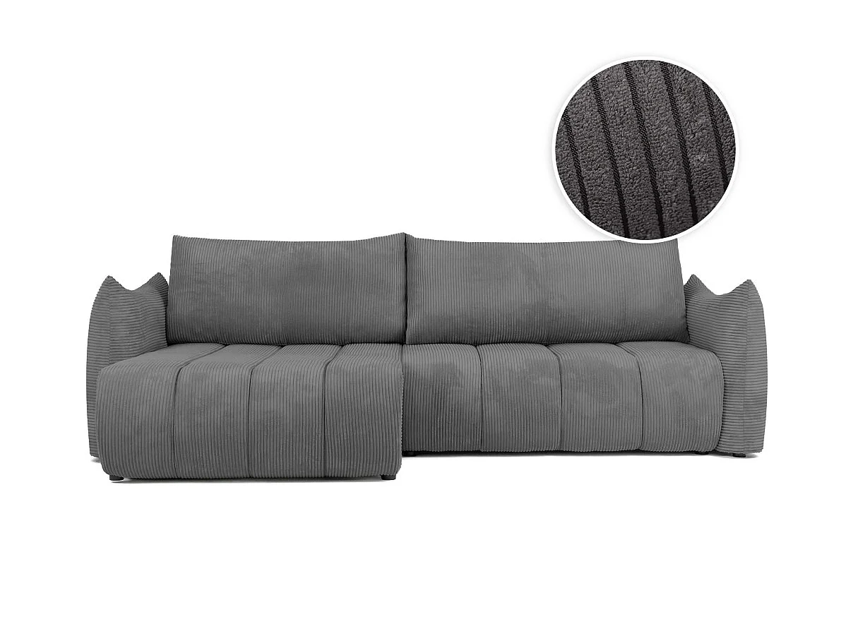 Canapé LYSIA d'angle réversible et convertible 4 places en velours côtelé - Gris anthracite
