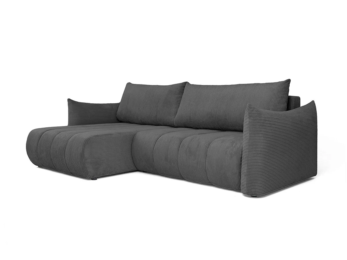 Canapé LYSIA d'angle réversible et convertible 4 places en velours côtelé - Gris anthracite