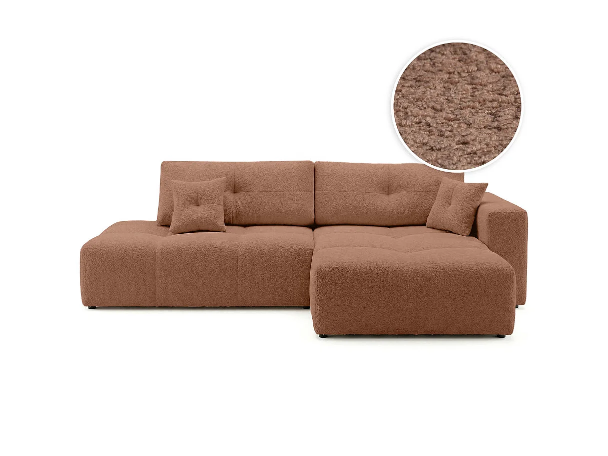Canapé dangle CELINE convertible avec coffre en tissu bouclette - Droit - Terracotta