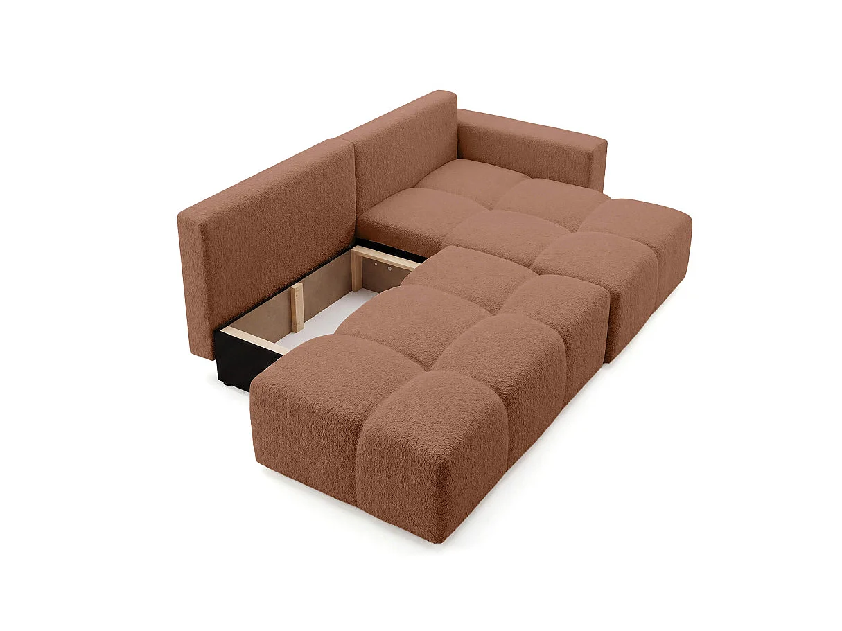 Canapé dangle CELINE convertible avec coffre en tissu bouclette - Droit - Terracotta