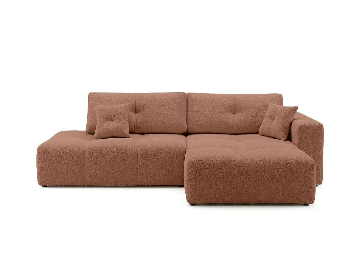 Canapé dangle CELINE convertible avec coffre en tissu bouclette - Droit - Terracotta