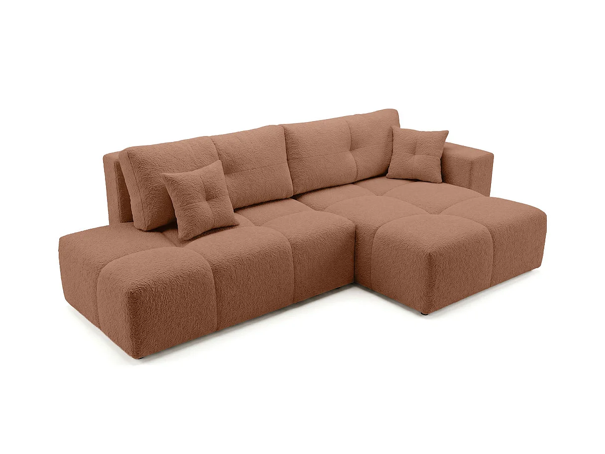 Canapé dangle CELINE convertible avec coffre en tissu bouclette - Droit - Terracotta