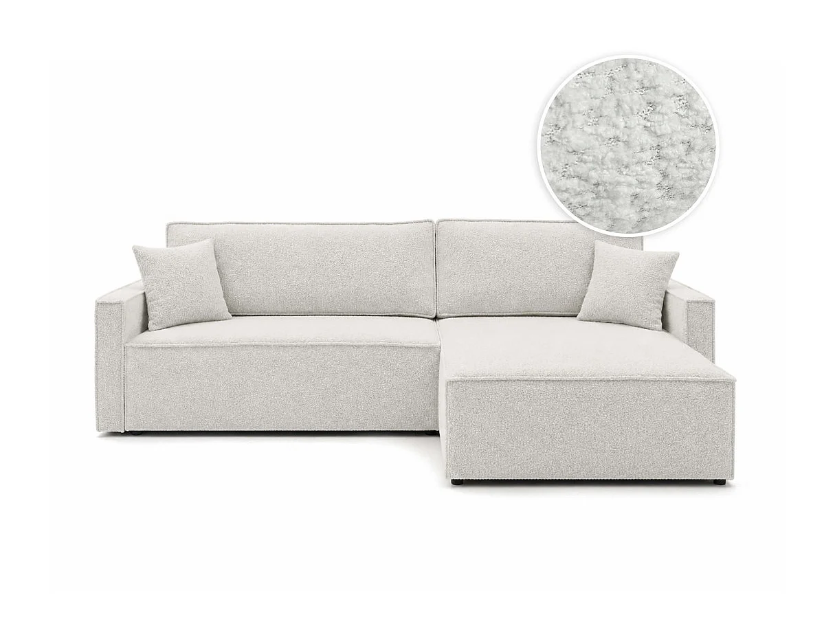 Canapé dangle max convertible FARAH réversible 5p avec coffre en tissu bouclette texturé blanc
