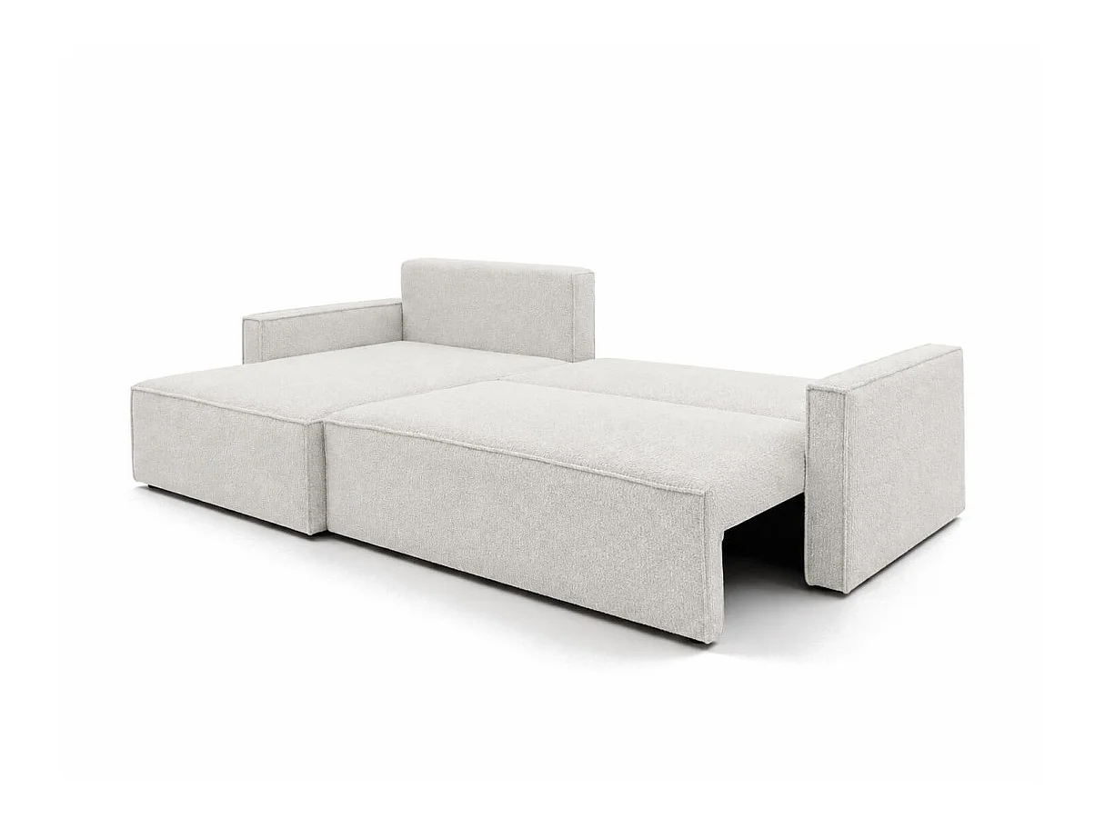 Canapé dangle max convertible FARAH réversible 5p avec coffre en tissu bouclette texturé blanc