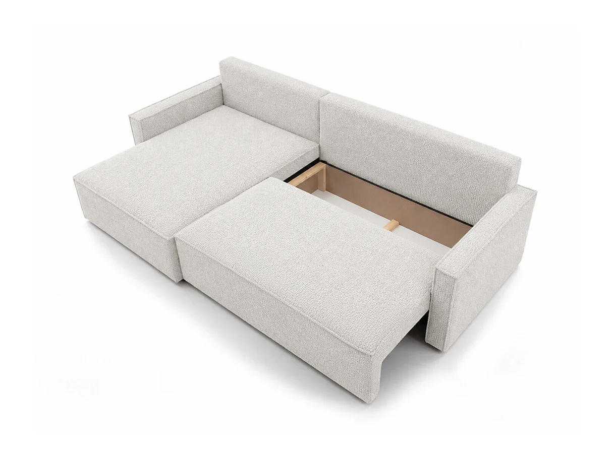 Canapé dangle max convertible FARAH réversible 5p avec coffre en tissu bouclette texturé blanc