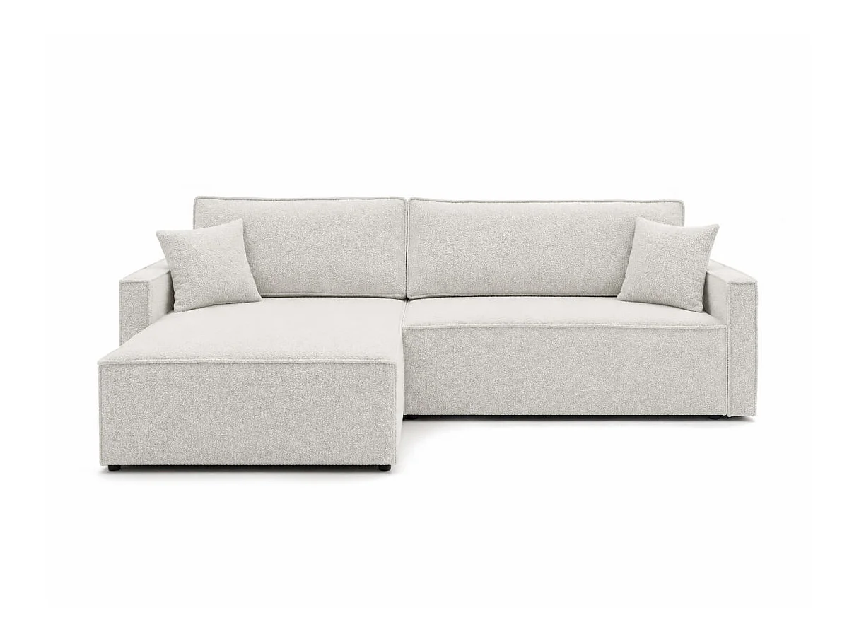 Canapé dangle max convertible FARAH réversible 5p avec coffre en tissu bouclette texturé blanc