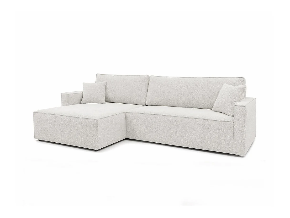 Canapé dangle max convertible FARAH réversible 5p avec coffre en tissu bouclette texturé blanc