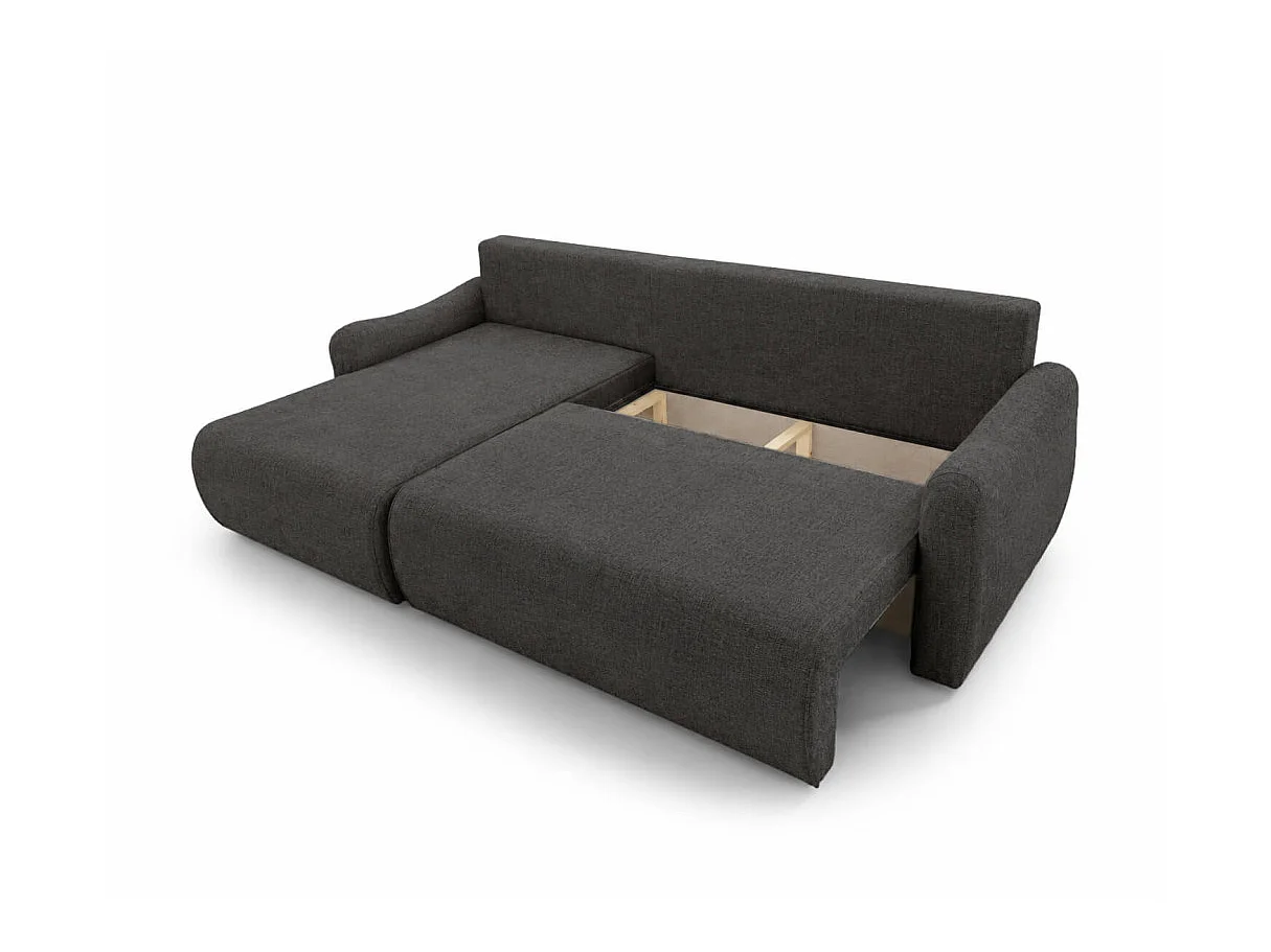 Canapé d'angle réversible APOLINE convertible avec coffre en tissu - Gris anthracite