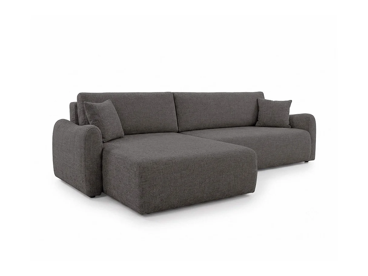 Canapé d'angle réversible APOLINE convertible avec coffre en tissu - Gris anthracite