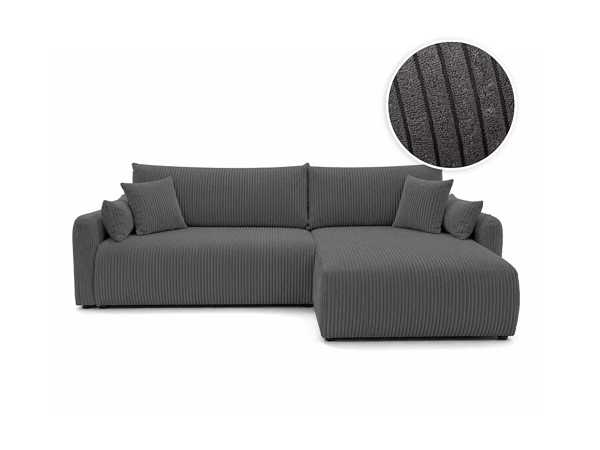 Canapé d'angle APOLINE réversible convertible avec coffre en velours côtelé - Gris