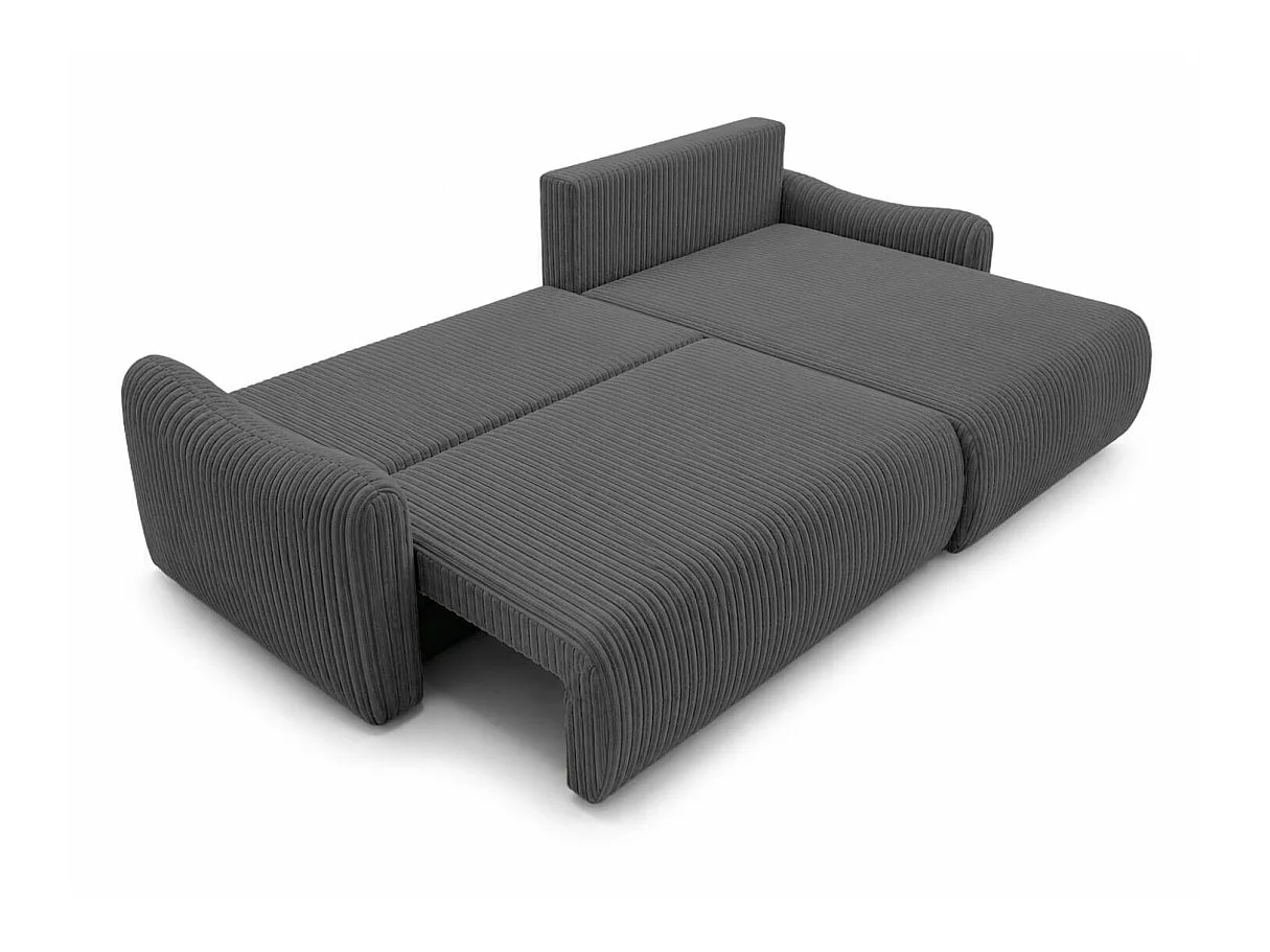 Canapé d'angle APOLINE réversible convertible avec coffre en velours côtelé - Gris