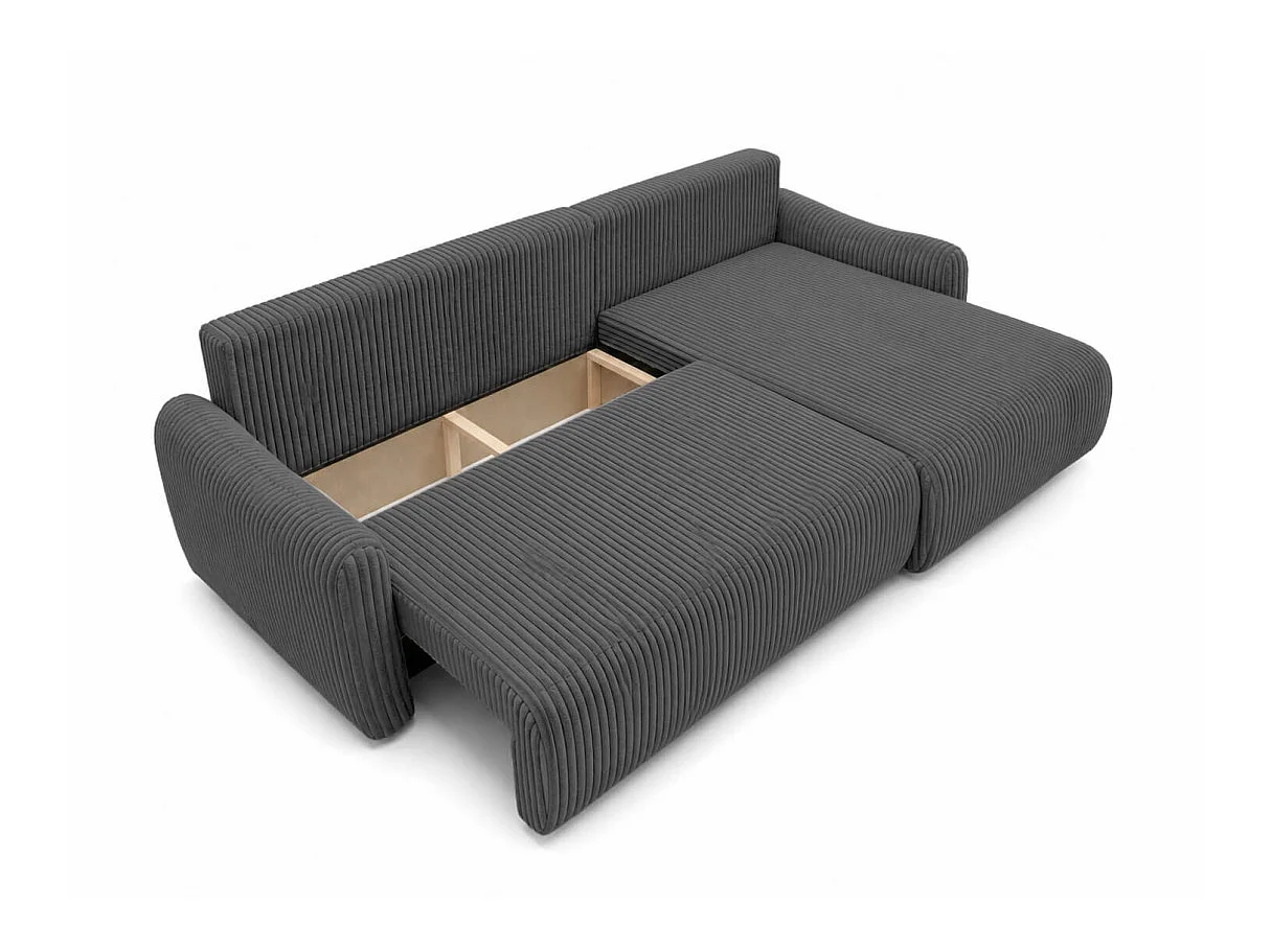 Canapé d'angle APOLINE réversible convertible avec coffre en velours côtelé - Gris