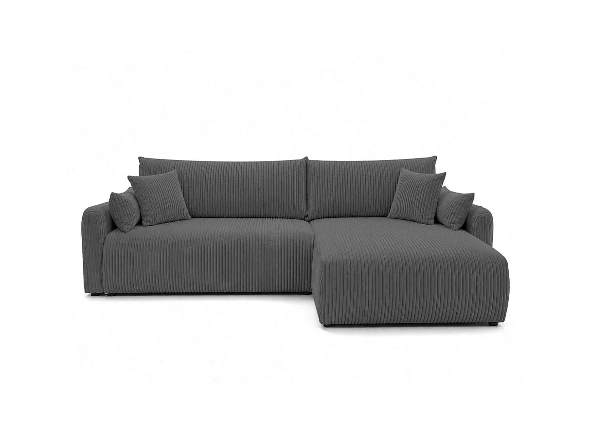 Canapé d'angle APOLINE réversible convertible avec coffre en velours côtelé - Gris