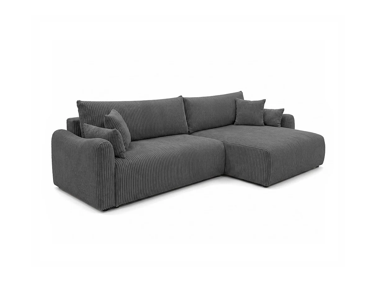 Canapé d'angle APOLINE réversible convertible avec coffre en velours côtelé - Gris